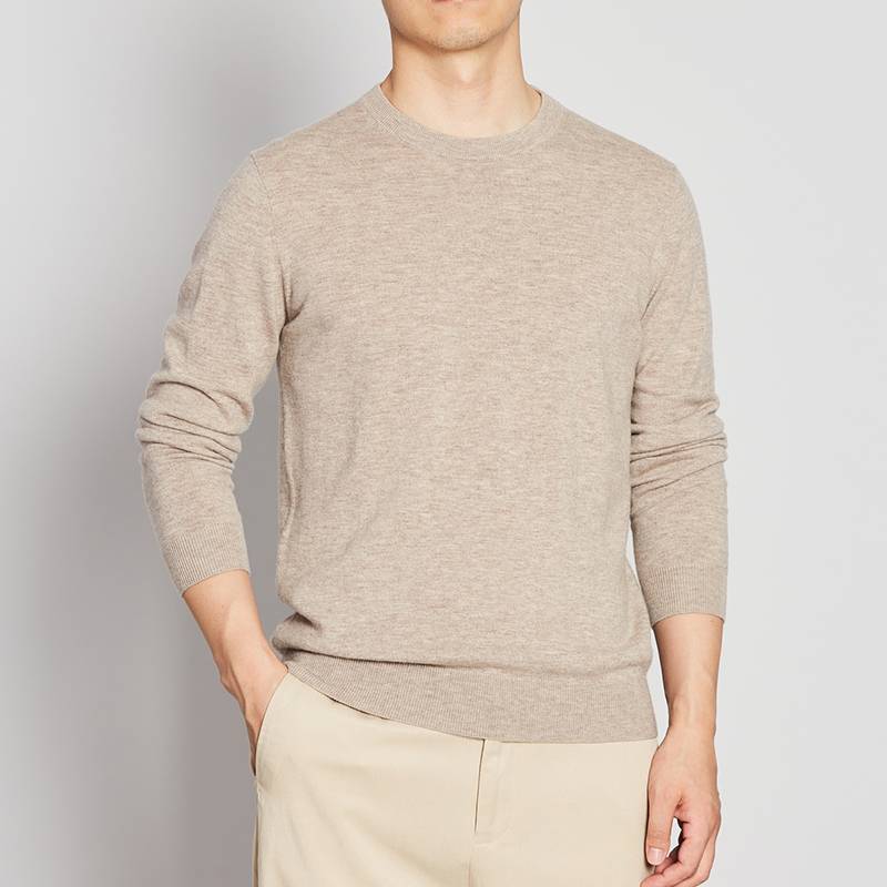 Men's Round Neck Long Sleeve Pure Wool Sweater