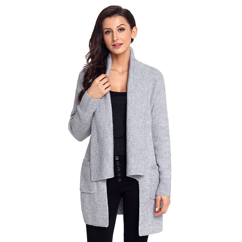 Women's Plus Size Pleated Neckline With Pockets Long Sleeve Cardigan Sweater