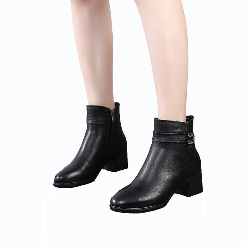 Women's 100% Cow Leather Zipper Boots With Fleece Lined