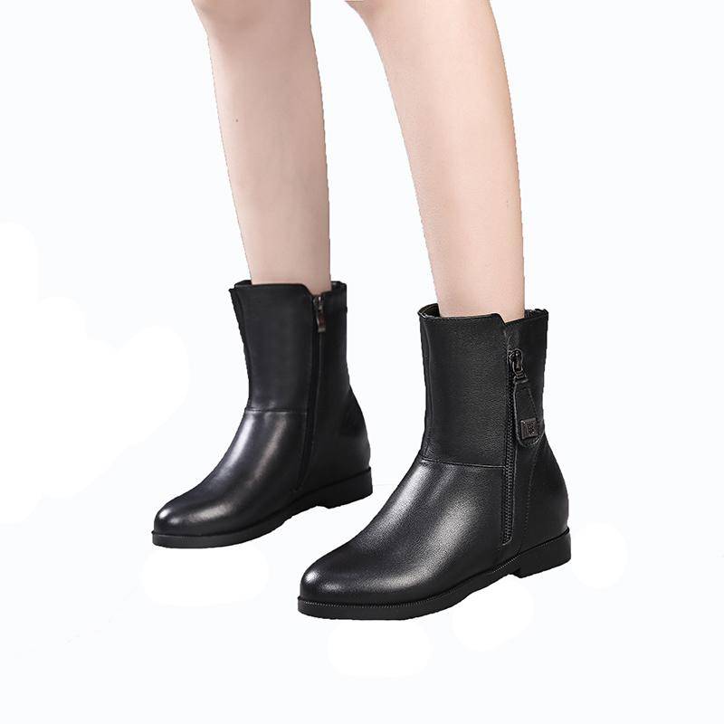 Women's 100% Cow Leather Double-Side Zipper Boots With Fleece Lined