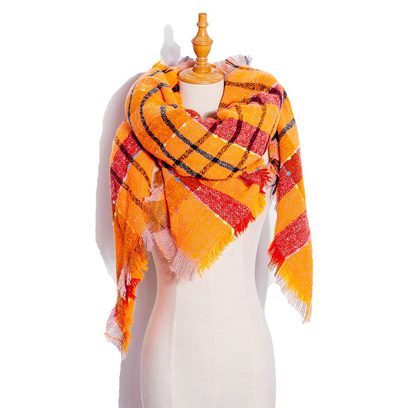 Unisex Cashmere Feeling Plaid Square Scarf