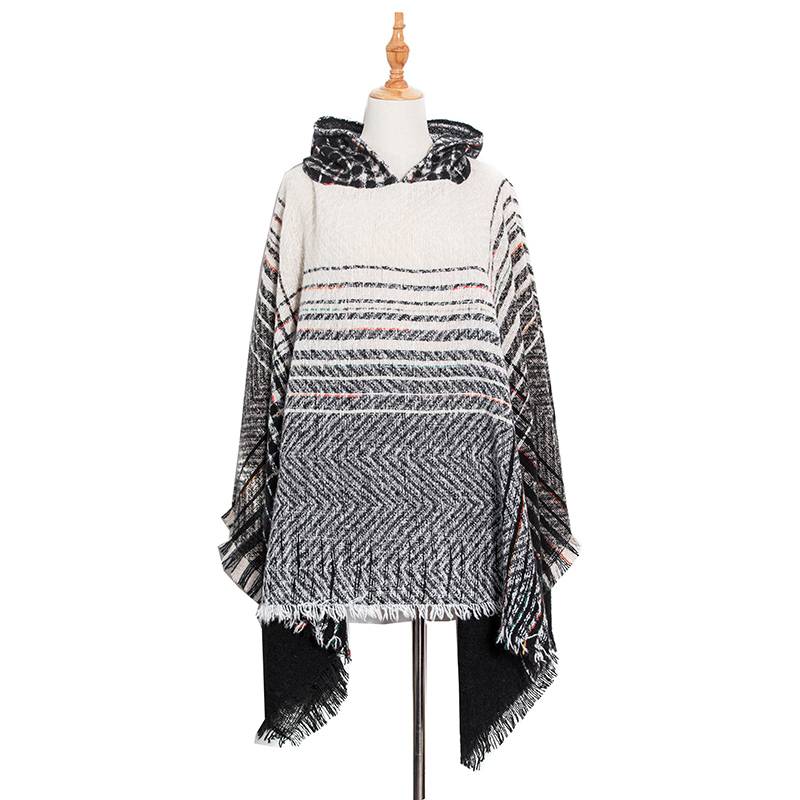 Women's Gradient Color Hooded Cape Pullover Shawl Scarf