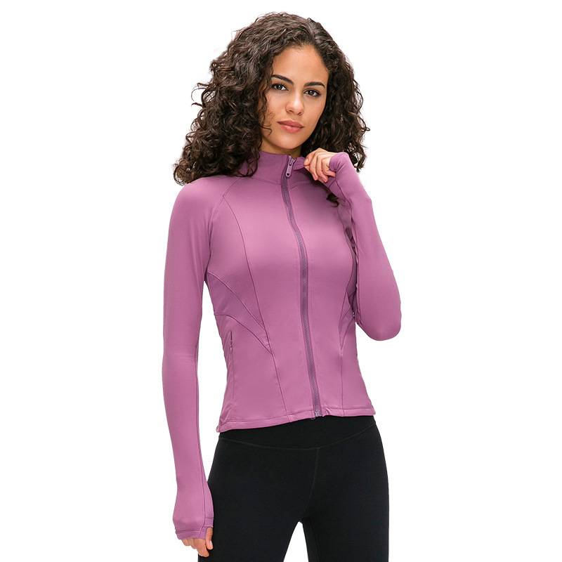 Women’s Autumn&Winter Double-Sided Sanding Yoga Jacket Elastic Slim Zipper Fitness Threaded Sports Top