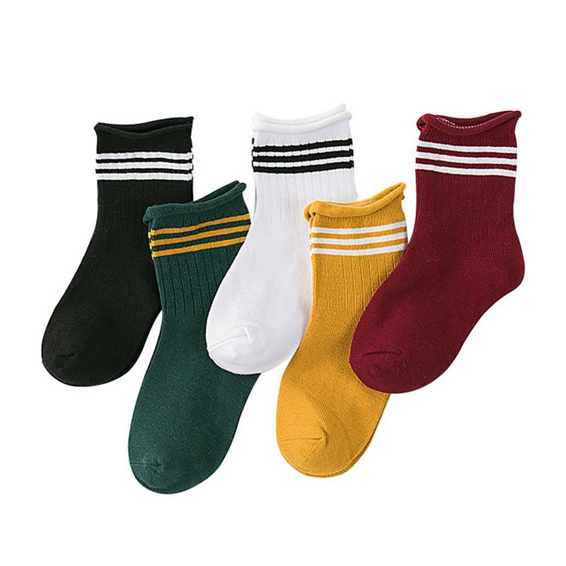 Kids Cotton Spandex Rib Curly Mid-Tube Socks Set Of  5 Pairs