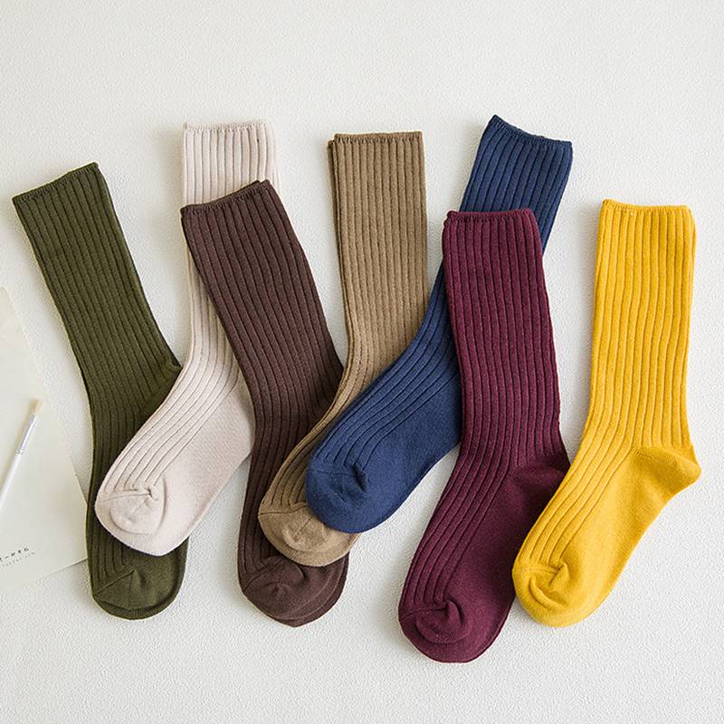 Women's Solid Color Long Socks Set Of 7 Pairs