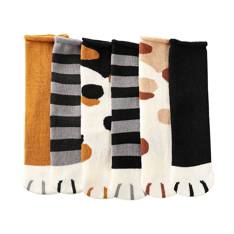 Women's Cat Claw Pattern Floor Socks Set Of 6 Pairs