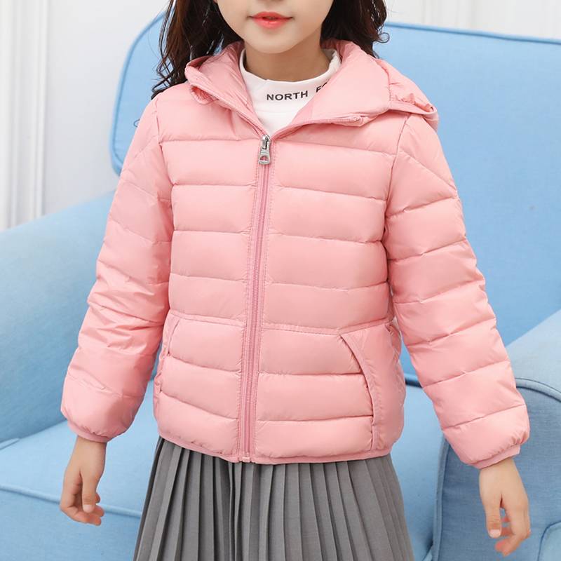 Girl's Lightweight Hooded Short Cuff Elastic Band Hooded 90% White Down Jacket