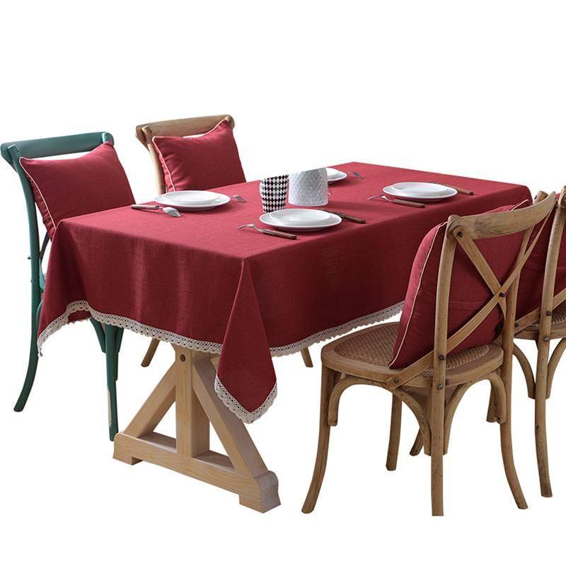 Linen-touch Lace-edge Plain Table Linens