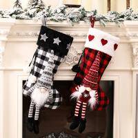Red And Black Grid Hanging Feet Christmas Stocking Gift Bag Set Of 2