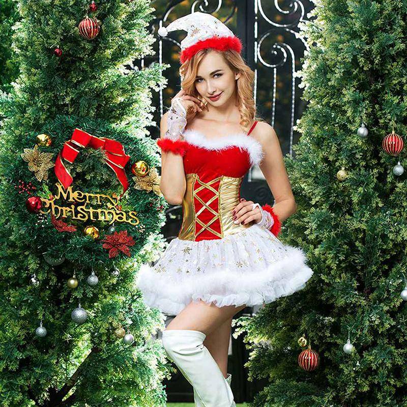 Christmas Girl Sexy Red And White Jumpsuit Skirt Suit