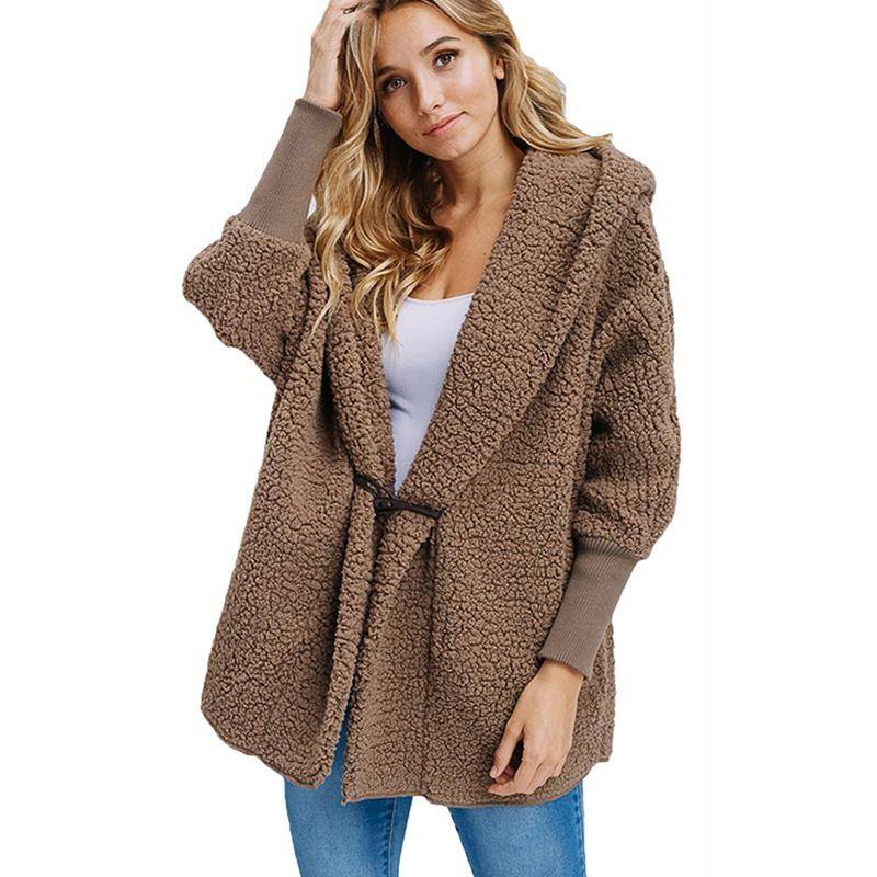 Women's  Woolen Fur Horn Button Oversize Jacket
