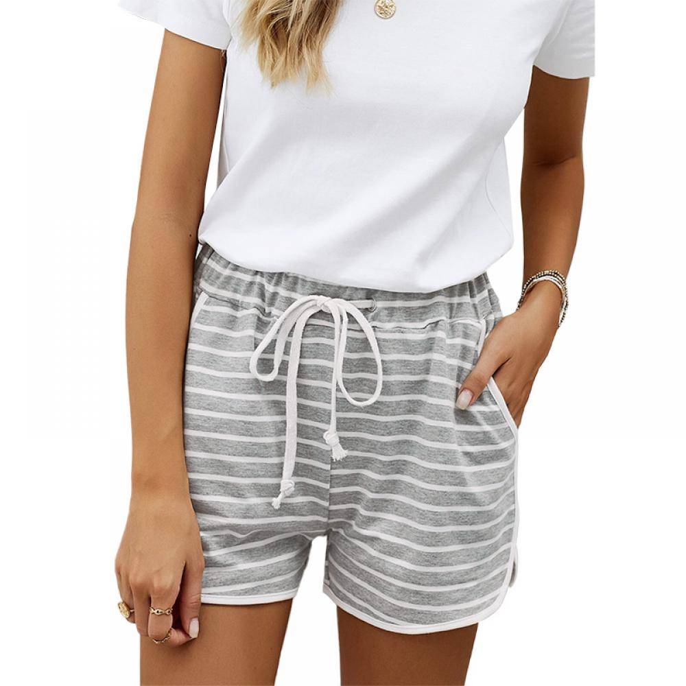 Women's Striped Cotton Blend Pocketed Shorts