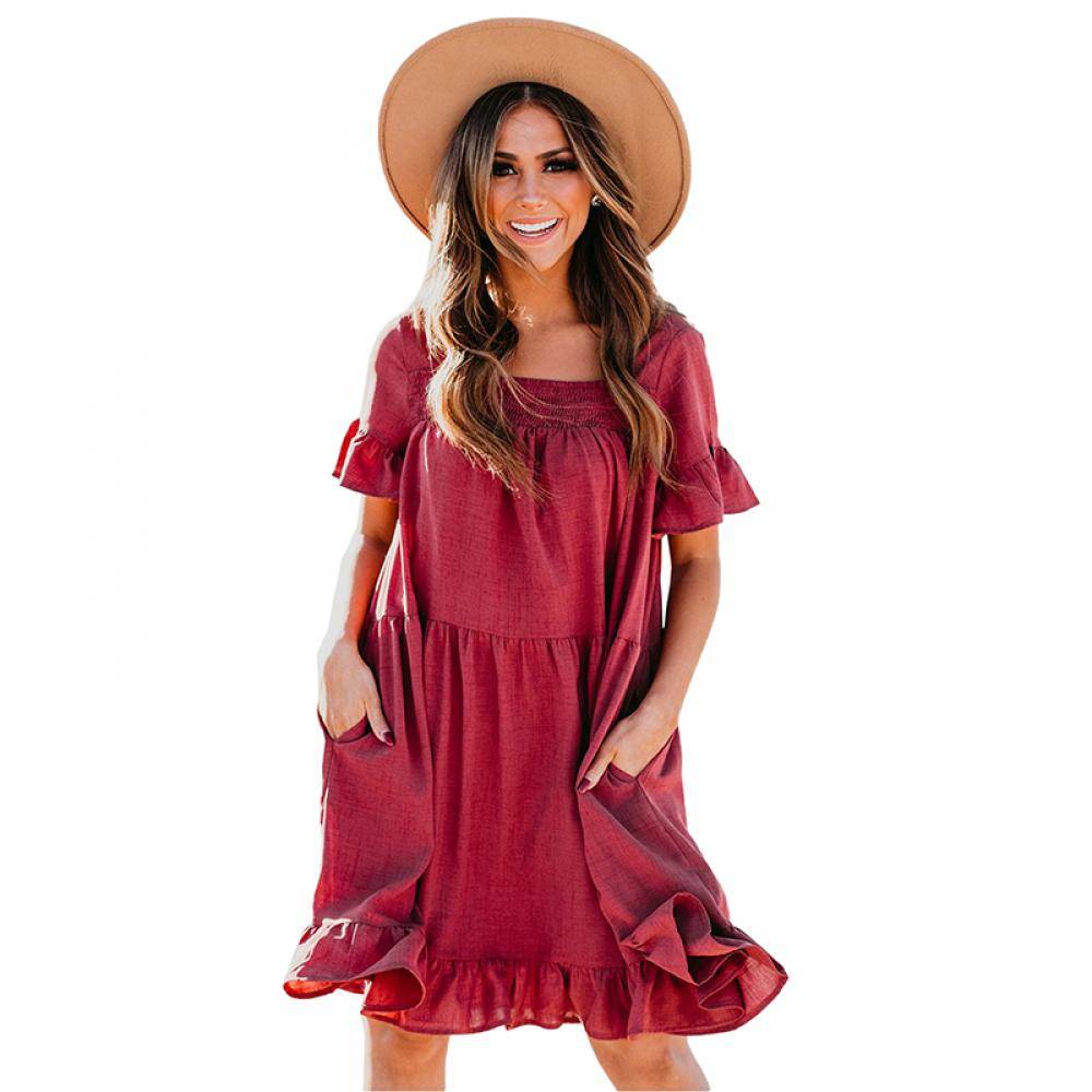 Women's Red Ruffle Swing Dress