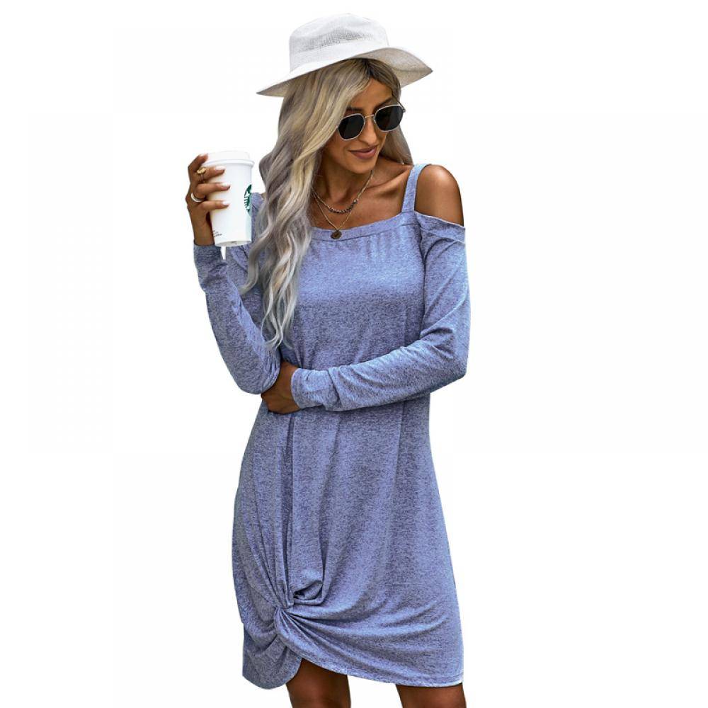Women's Cold Shoulder Twist Knit Mini Dress