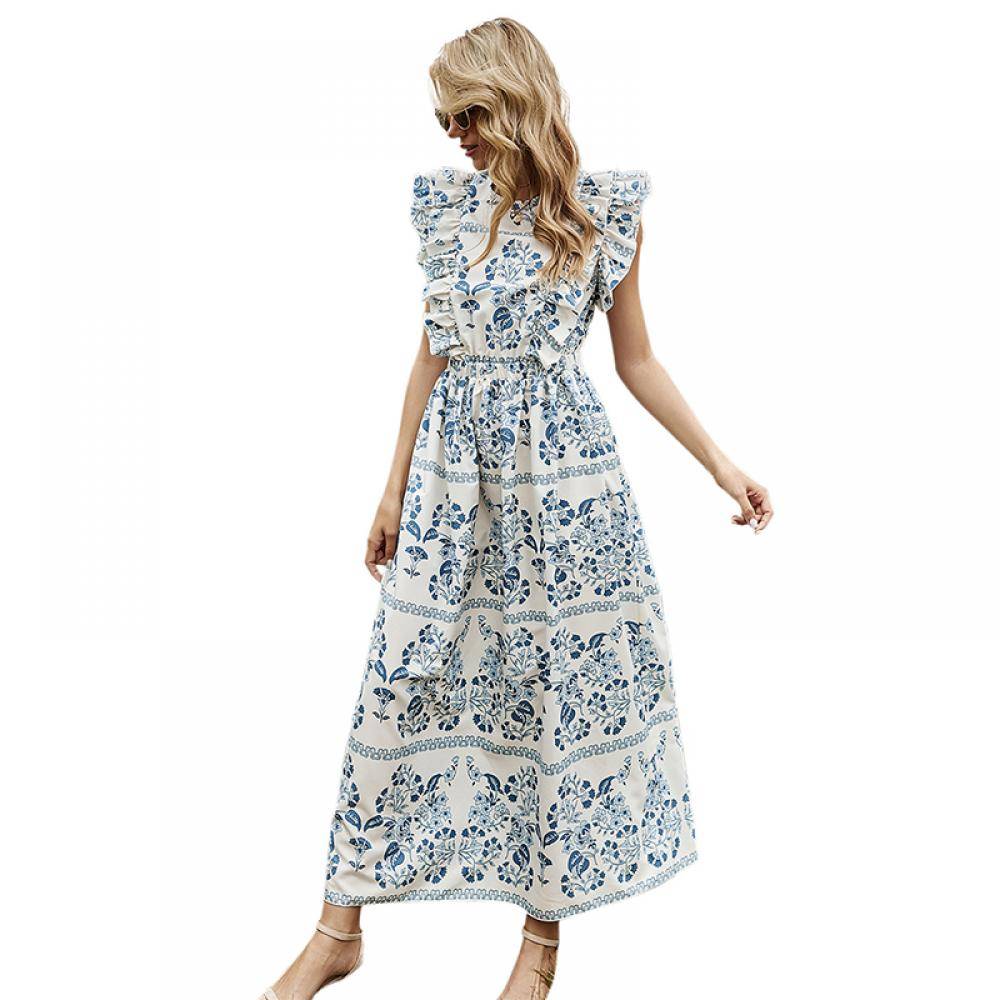Women's Open Back Slim Print Dress