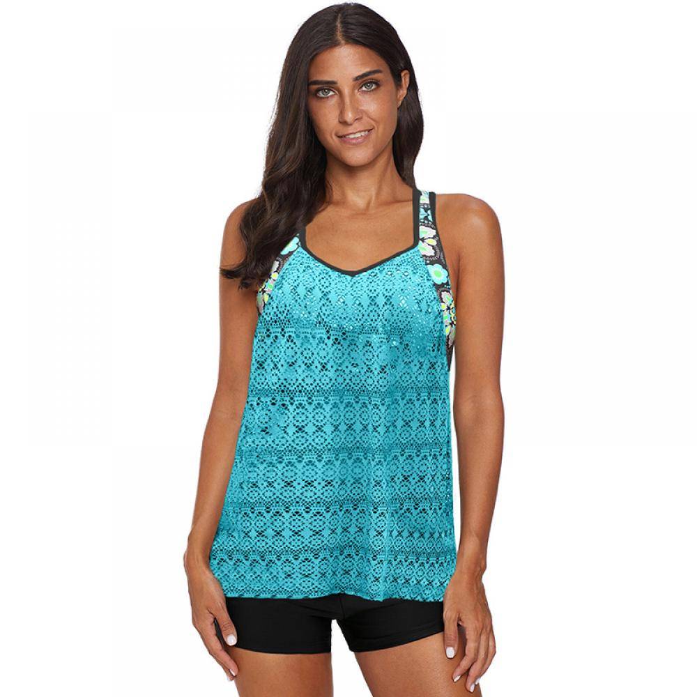 Women's Printed Patchwork Vest Tankini Top