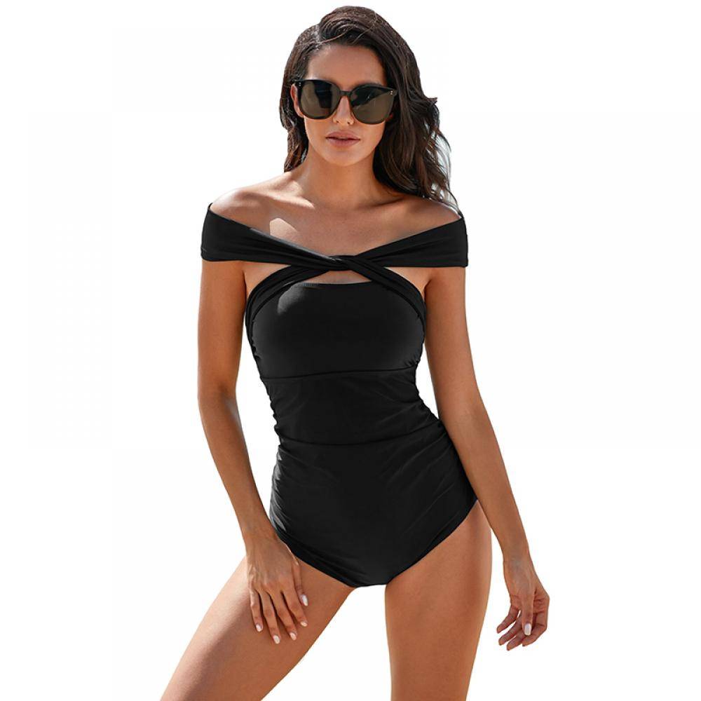 Women's Off Shoulder Ruched One-piece Swimwear