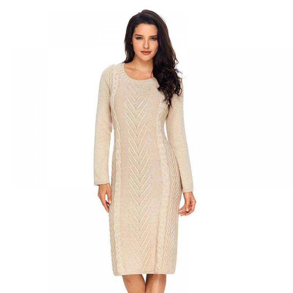 Women's Twist Round Neck Long Sleeve Slim Sweater Dress