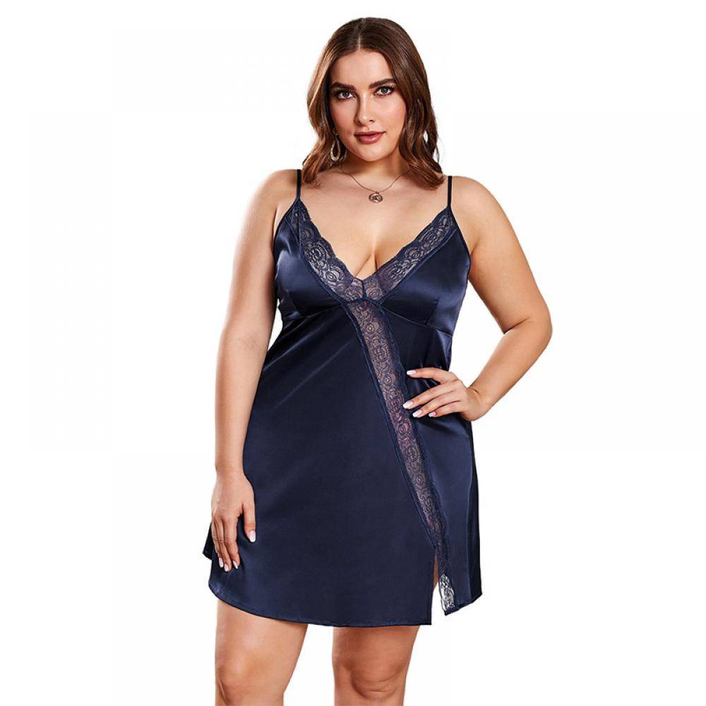 Women's Solid Color Plus Sized Babydoll Valentine's Day Lace Trim Cami Dress