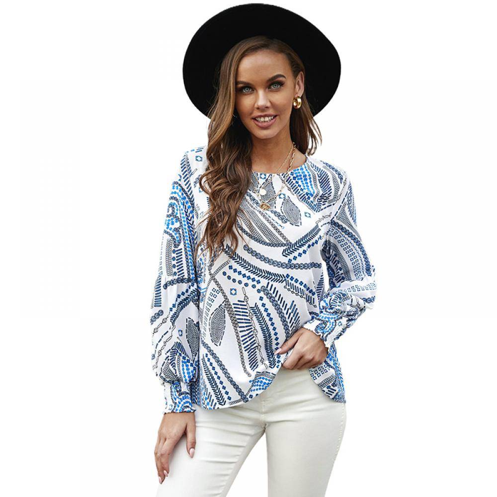 Women's Printed Lantern Sleeve Top