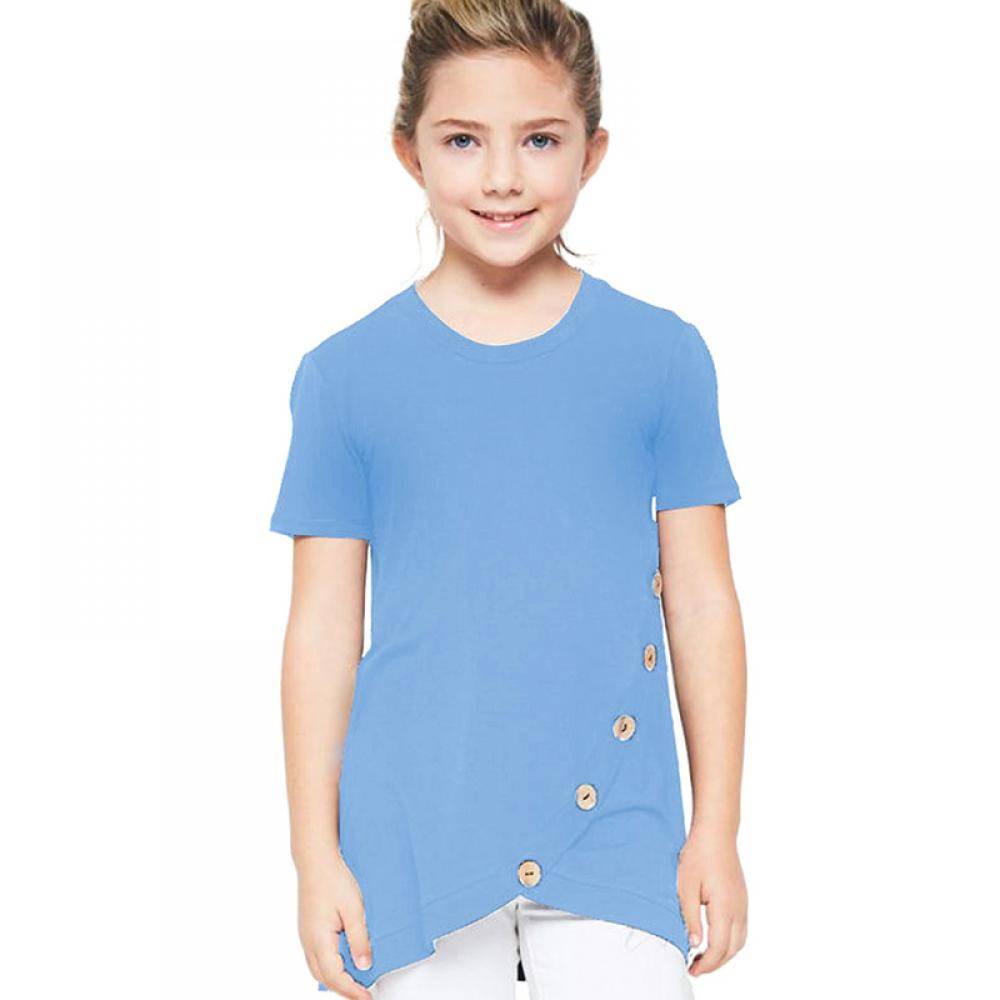 Girl's Buttoned Arched Hem T-shirt