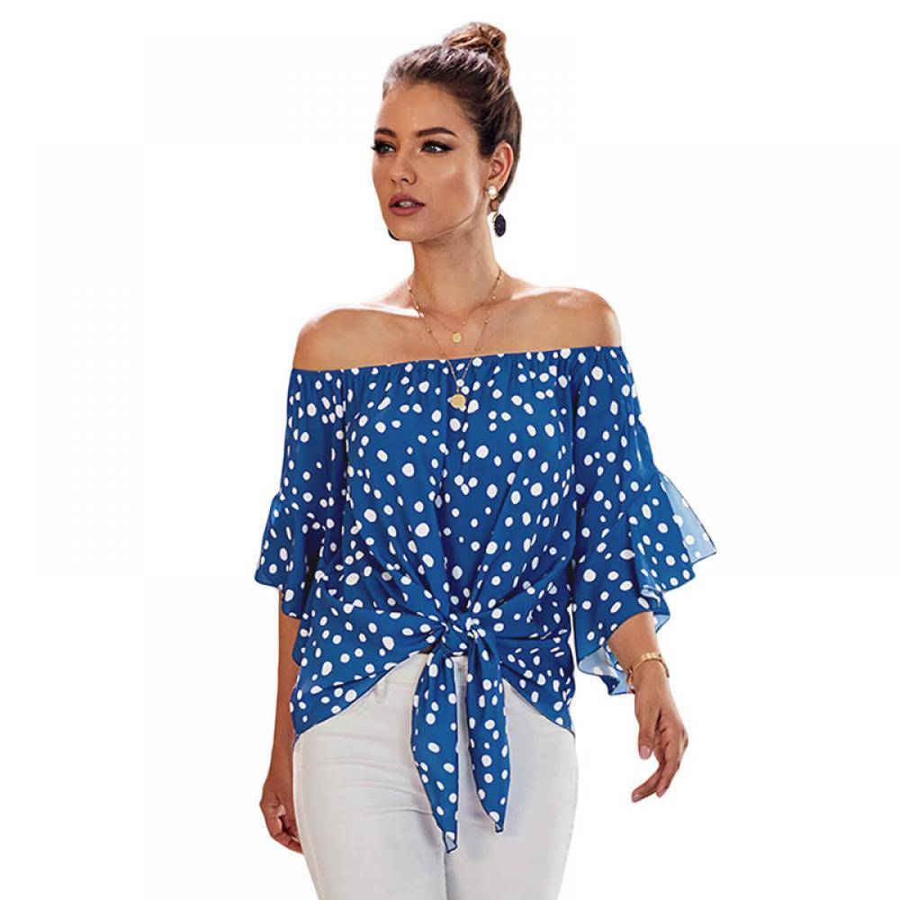 Women's Casual V-Neck Long Flare Sleeve Blouse