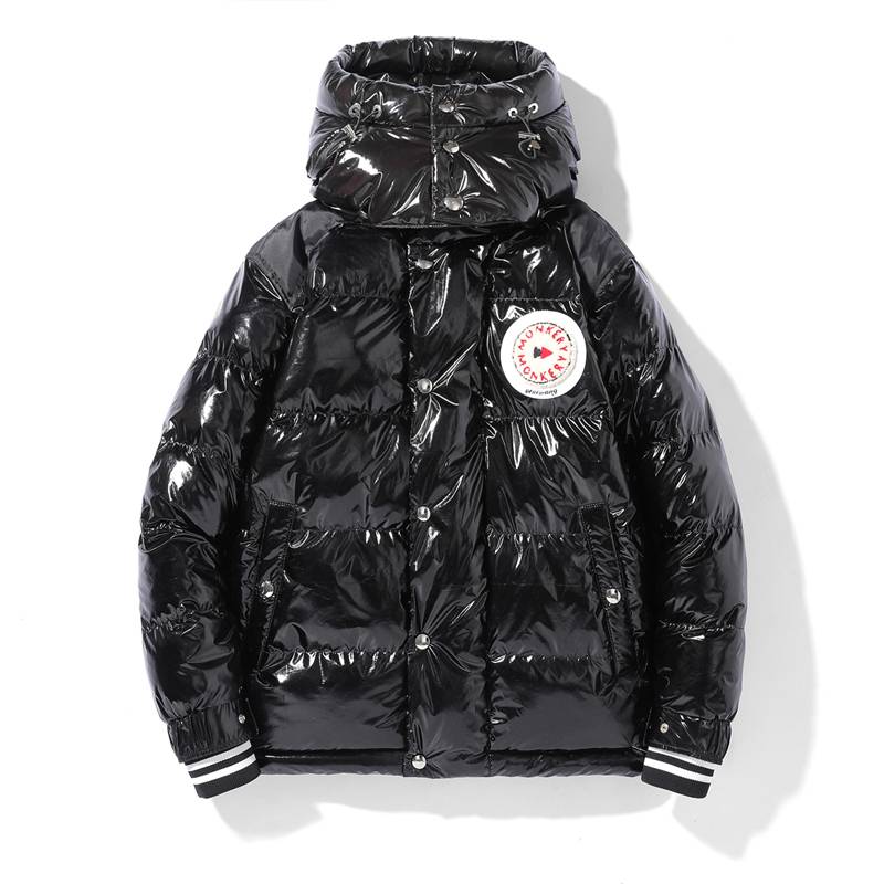 Men's Shiny Thickened Water-Resistant Hooded Puffer Jacket Silver Black