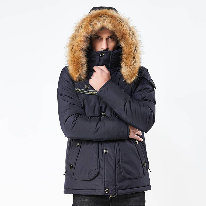 Men's Thickened Water-Resistant Hooded Padded Jacket With Detachable Collar