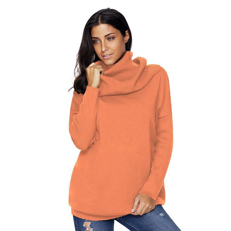  Women's Solid Color Long-Sleeved Plus Size Turtleneck Pullover Sweater