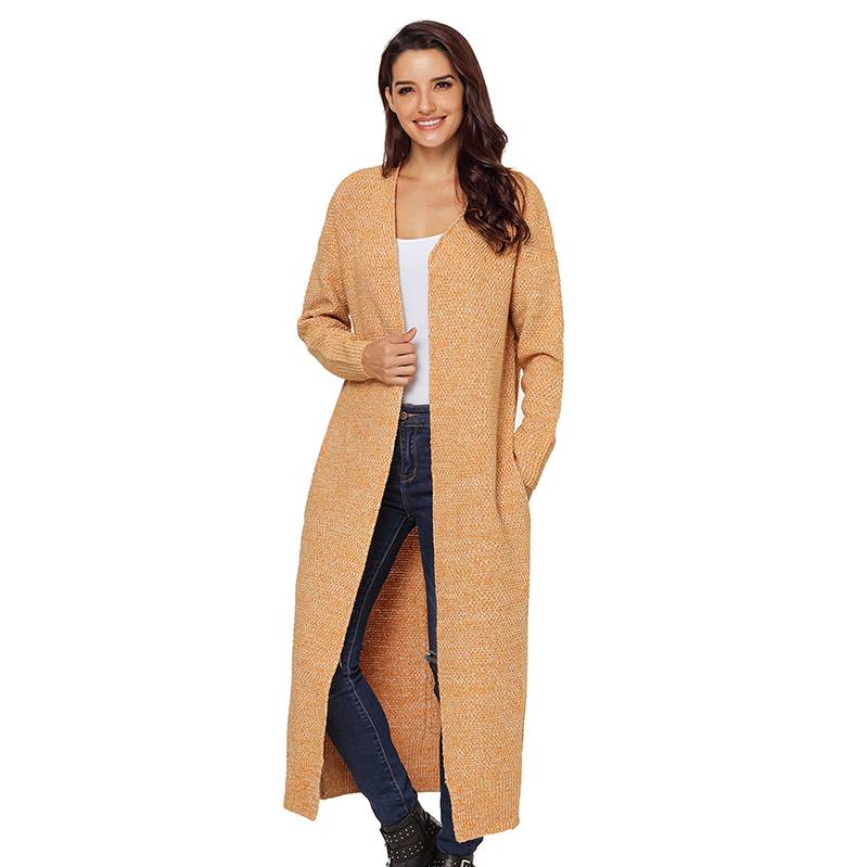 Women's Long-Sleeved Loose Mid-Length Stitch Sweater Coat