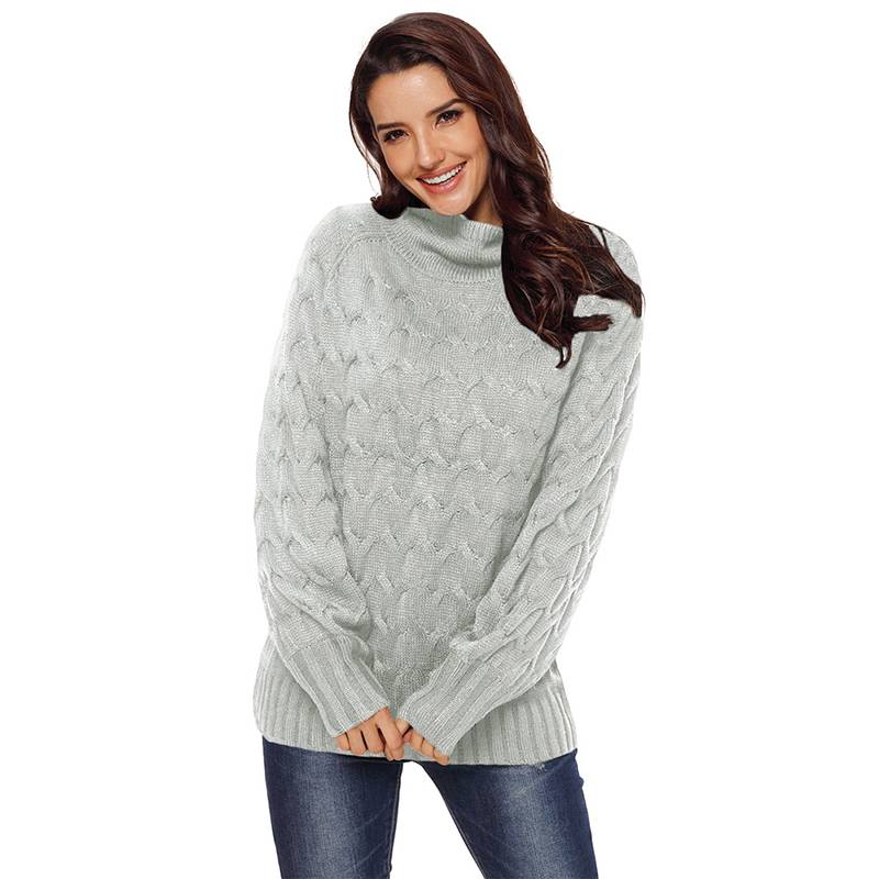  Women's Solid Color Knitted Pullover High Neck Long Sleeve Knitted Sweater