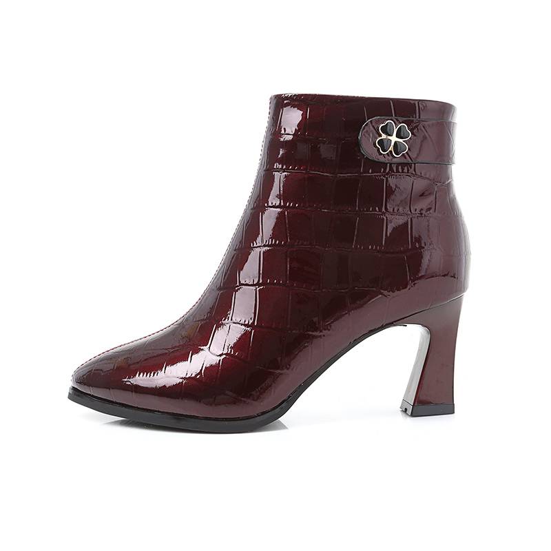 Women's 100% Patent  Leather Pointed High-Heel Winter Stiletto Boots With Fleece Lined