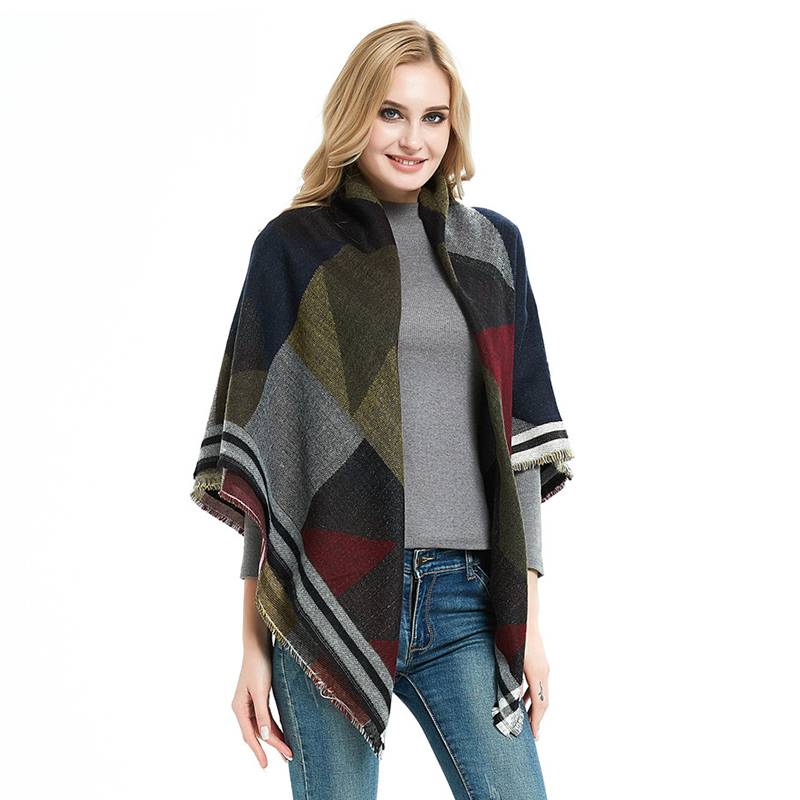 Women's Colorful Jacquard Geometric Cashmere Square Soft Shawl Scarf