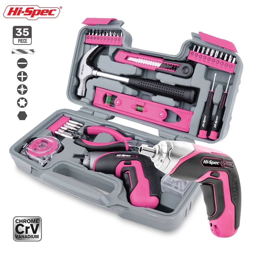 35pcs NEW 4V USB Charge Electrical Screwdriver Hand Tool Set Red Blue Pink Color Household Repair Hand Tool Kit DIY Tool