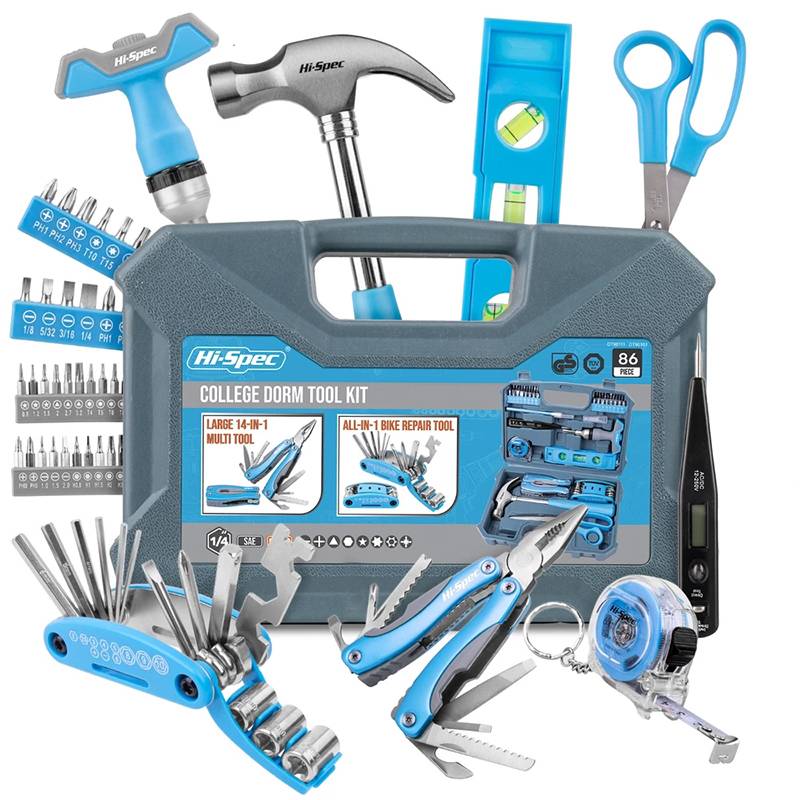 86 Piece Household  College Dorm Tool Kit DIY Hand Tool Set  in Plastic Carrying Case