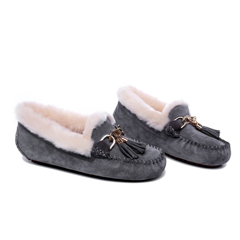 Women's Shoes Genuine Leather With Pure Wool Lining And Tassel Slippers