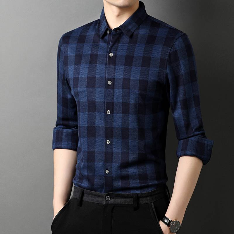 Men's Casual Cashmere Blends Thick Plaid Shirt