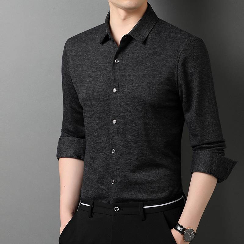 Men's Thickened Wool Blends Solid-Color Shirt