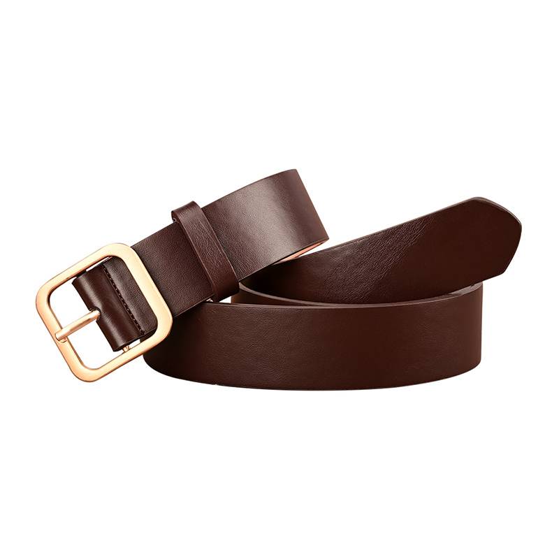 Women's PU Leather Copper Color Square Buckle Belt 2.3cm / 0.91inch Wide