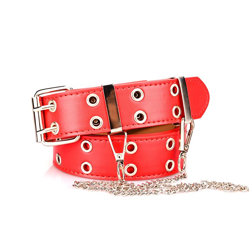Women's PU Leather Metal Chain Decoration Double Hole Belt 3.3cm / 1.3 Inches Wide