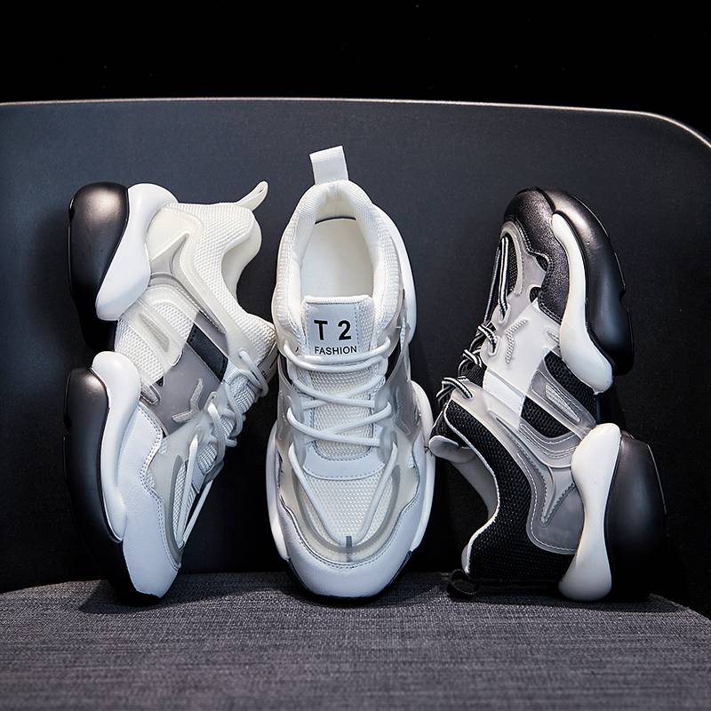 Women's  Lace-up Front Chunky Sneakers Genuine Leather  Mesh Combination Walking Athletic Shoes