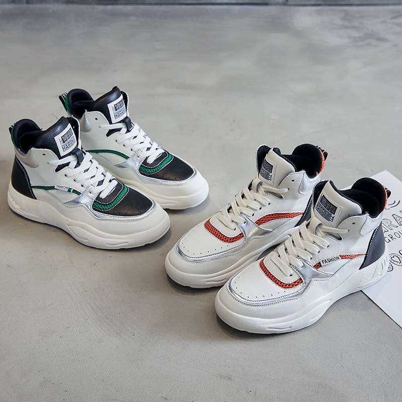 Women's  Genuine Leather Casual Sneaker Two Color Orange And Green