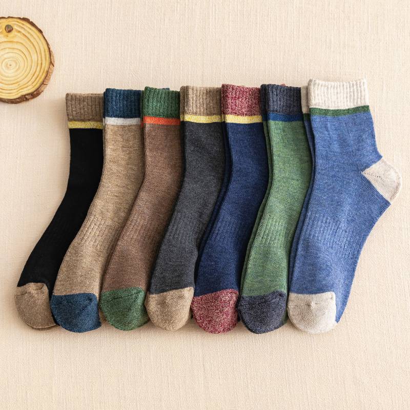 Men's Cotton Color Matching Lightly Ankle Thicken Socks Set Of 7 Pairs