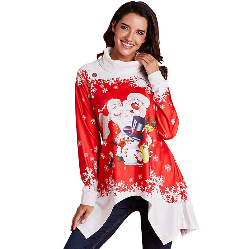 Women's Christmas Cowl Neck Xmas Tunic Top