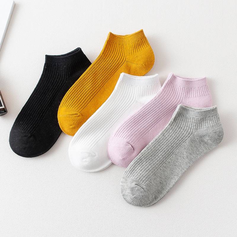 Women's Solid Color Low Cut Socks Set Of 5 Pairs