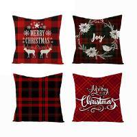 Set Of 4 Christmas Decoration Linen Pillow Covers Sofa Back Without Padding Backrest Cover 18x18 Inches