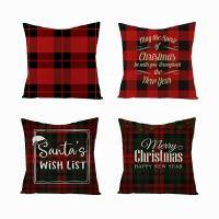 Set Of 4 Christmas Decoration Linen Pillow Covers Sofa Back Without Padding Backrest Cover 18x18 Inches