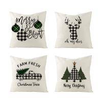 Set Of 4 Christmas Decoration Linen Pillow Covers Sofa Back Without Padding Backrest Cover 18x18 Inches