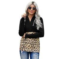 Women's  Hoodie Leopard Print Stitching Drawstring Half Zip Neckline Pullover With Kangaroo Pocket