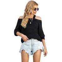 Women's Round Neck Loose Long Sleeve Off-Shoulder Pullover Sweater